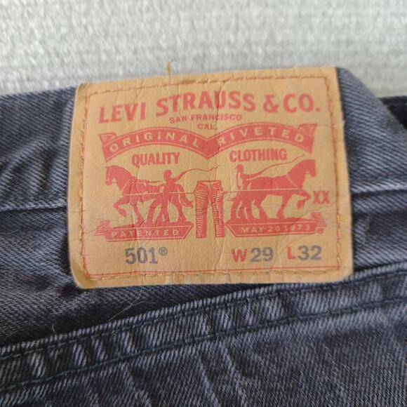 Levis 501 Jeans Mens 29x32 Black Stretch Casual Faded Button Fly Western Work - Picture 3 of 10